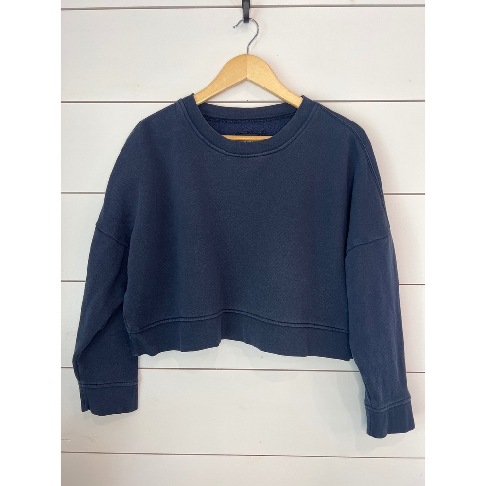 Madewell MWL Navy Blue Cropped Sweatshirt Organic Cotton Pullover Medium